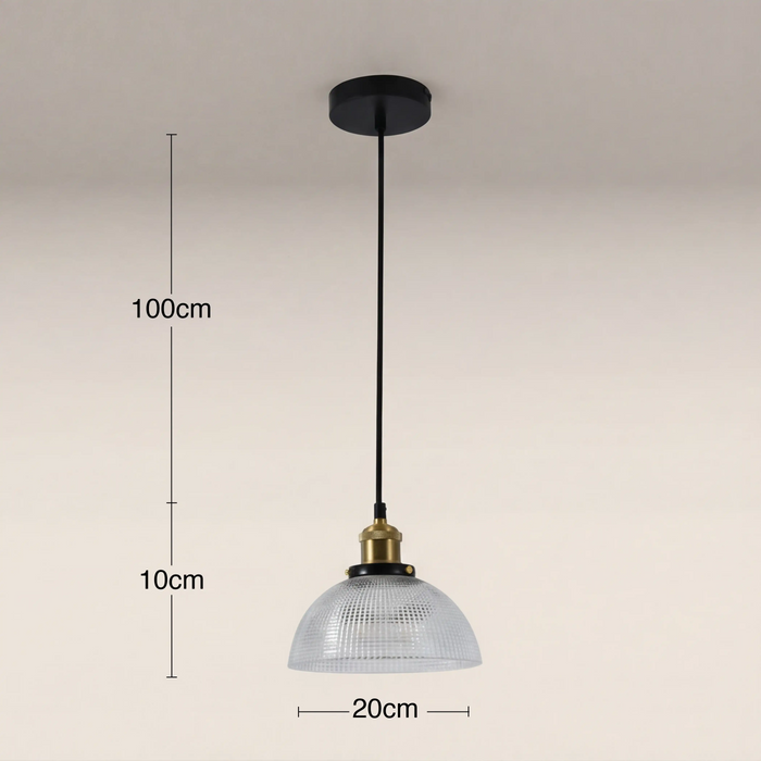Ezra Bowl Pendant Light Ribbed Glass & Antique Brass