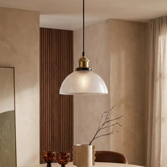 Ezra Bowl Pendant Light | Ribbed Glass & Antique Brass