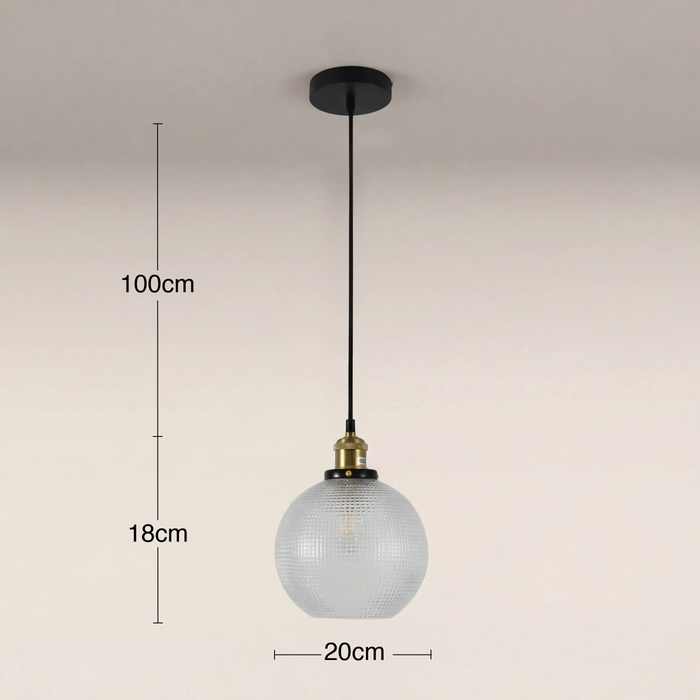 Ezra Globe Pendant Light Ribbed Glass & Antique Brass