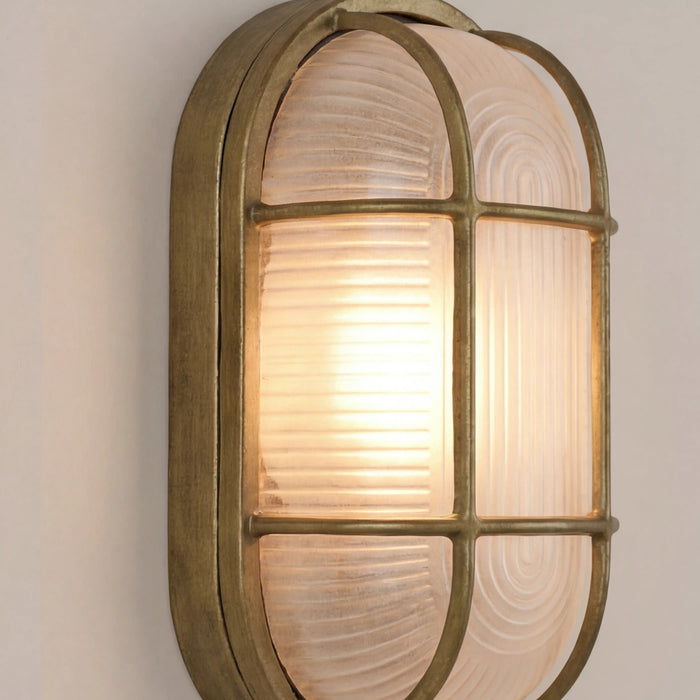Parker Wall Light Ribbed Glass & Antique Brass
