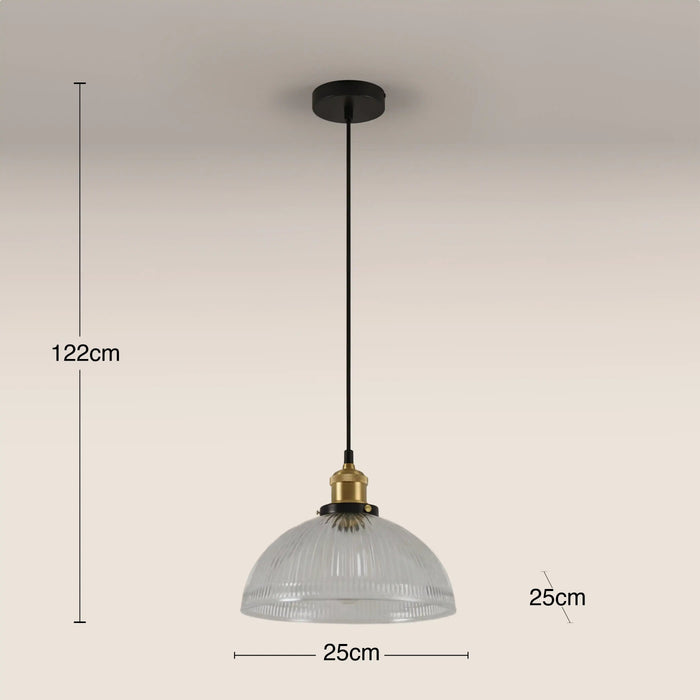 Sierra Dome Pendant Light Ribbed Glass & Antique Brass