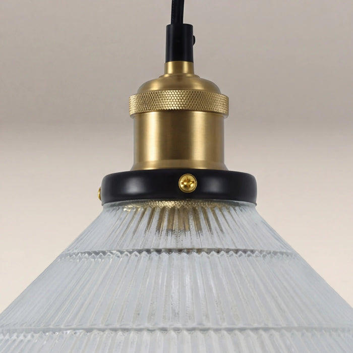 Jude Cone Pendant Light Ribbed Glass & Antique Brass