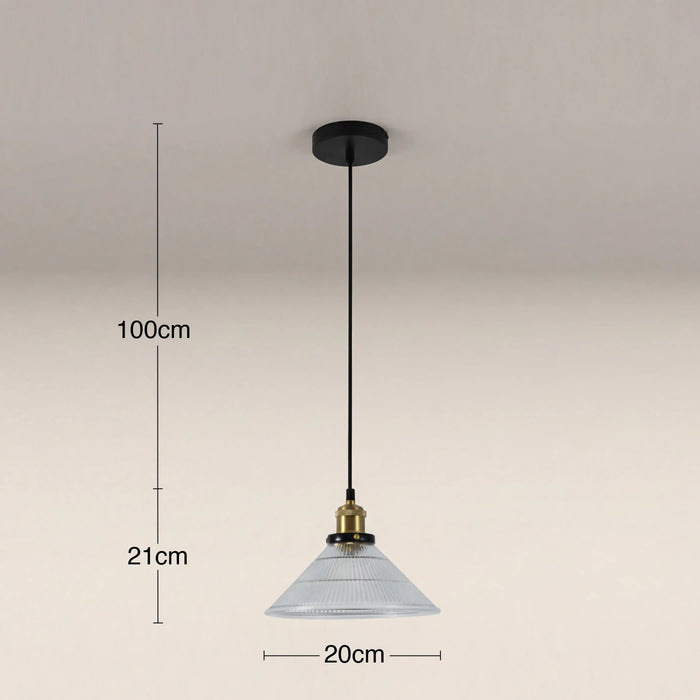 Jude Cone Pendant Light Ribbed Glass & Antique Brass