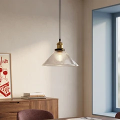Jude Cone Pendant Light | Ribbed Glass & Antique Brass
