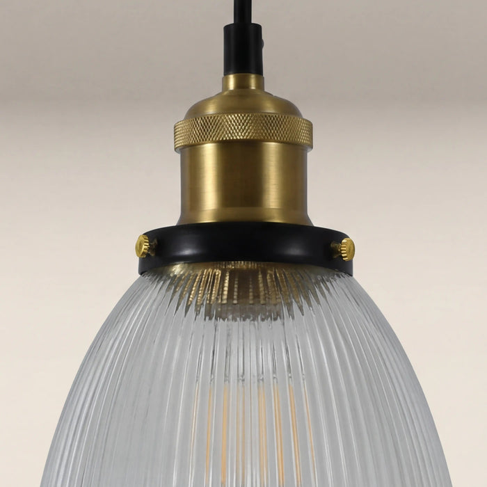 Keaton Pendant Light Ribbed Glass & Antique Brass