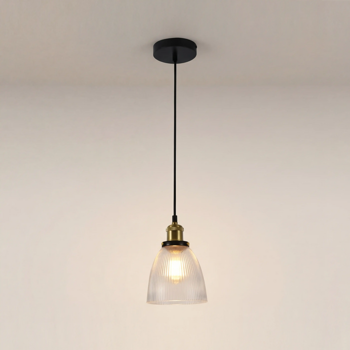 Keaton Pendant Light Ribbed Glass & Antique Brass