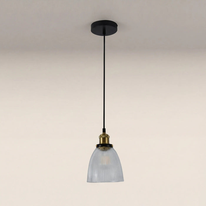 Keaton Pendant Light Ribbed Glass & Antique Brass