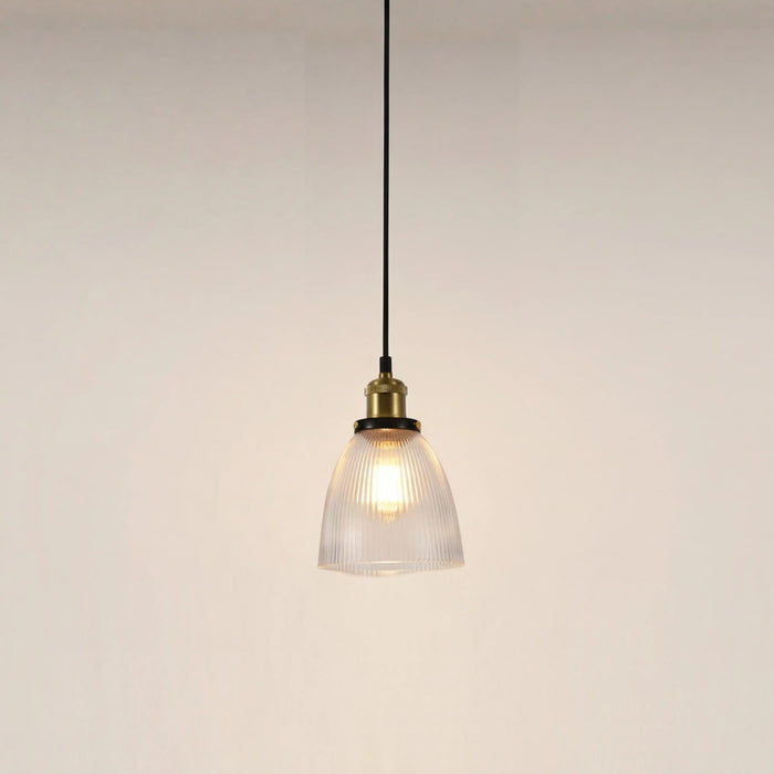 Keaton Pendant Light Ribbed Glass & Antique Brass