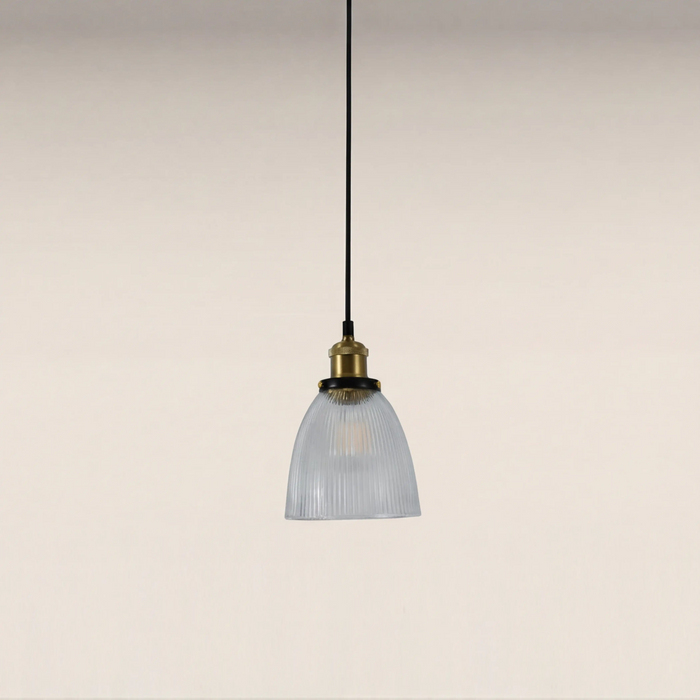 Keaton Pendant Light Ribbed Glass & Antique Brass