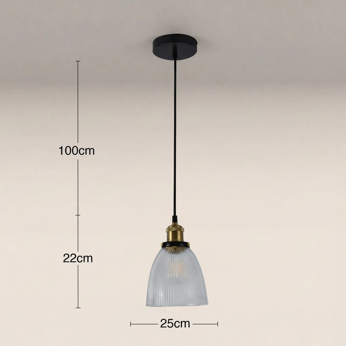 Keaton Pendant Light Ribbed Glass & Antique Brass