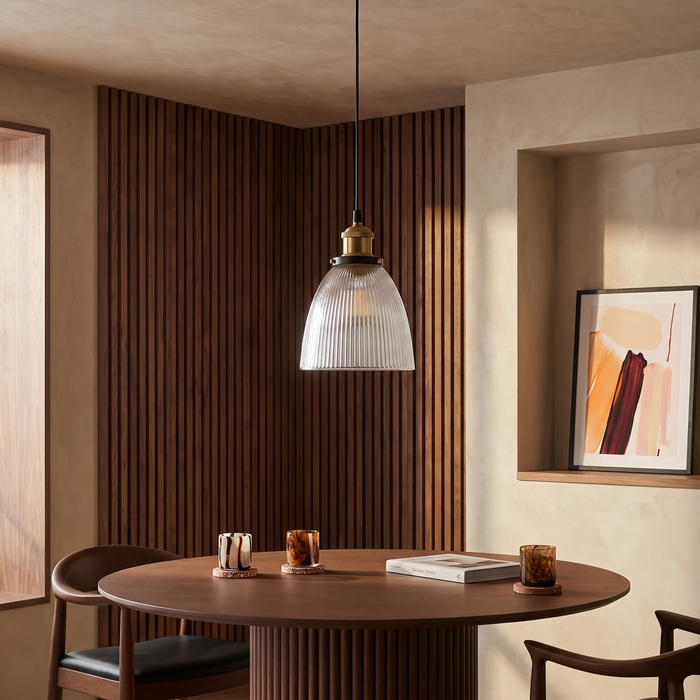 Keaton Pendant Light Ribbed Glass & Antique Brass