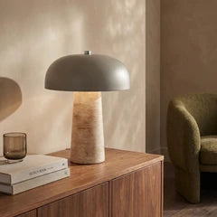 Albany Table Lamp | Taupe & Natural Travertine