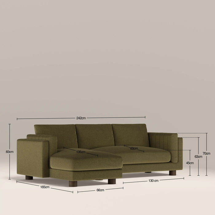 Halton Left Hand 3 Seater Chaise Sofa Moss Green Sustainable Mohair Velvet