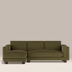 Halton Left Hand 3 Seater Chaise Sofa | Moss Green Sustainable Mohair Velvet