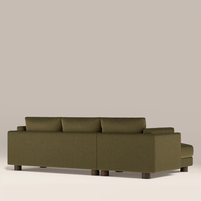 Halton Left Hand 3 Seater Chaise Sofa Moss Green Sustainable Mohair Velvet