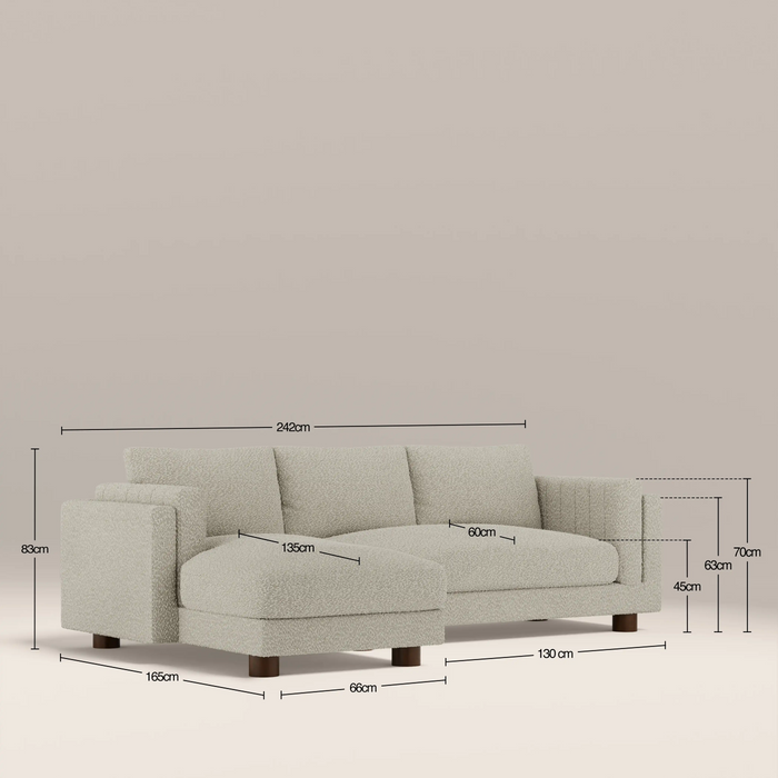 Halton Left Hand 3 Seater Chaise Sofa Speckled Stone Sustainable Boucle