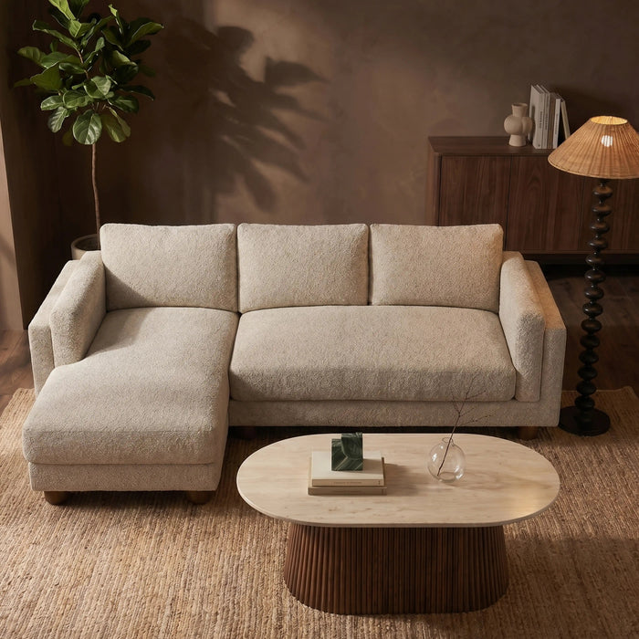 Halton Left Hand 3 Seater Chaise Sofa Speckled Stone Sustainable Boucle