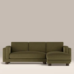 Halton Right Hand 3 Seater Chaise Sofa | Moss Green Sustainable Mohair Velvet