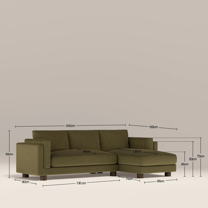 Halton Right Hand 3 Seater Chaise Sofa Moss Green Sustainable Mohair Velvet