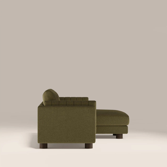 Halton Right Hand 3 Seater Chaise Sofa Moss Green Sustainable Mohair Velvet