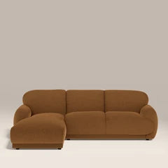 Cloud Left Hand 3 Seater Chaise Sofa | Caramel Brown Sustainable Mohair Velvet