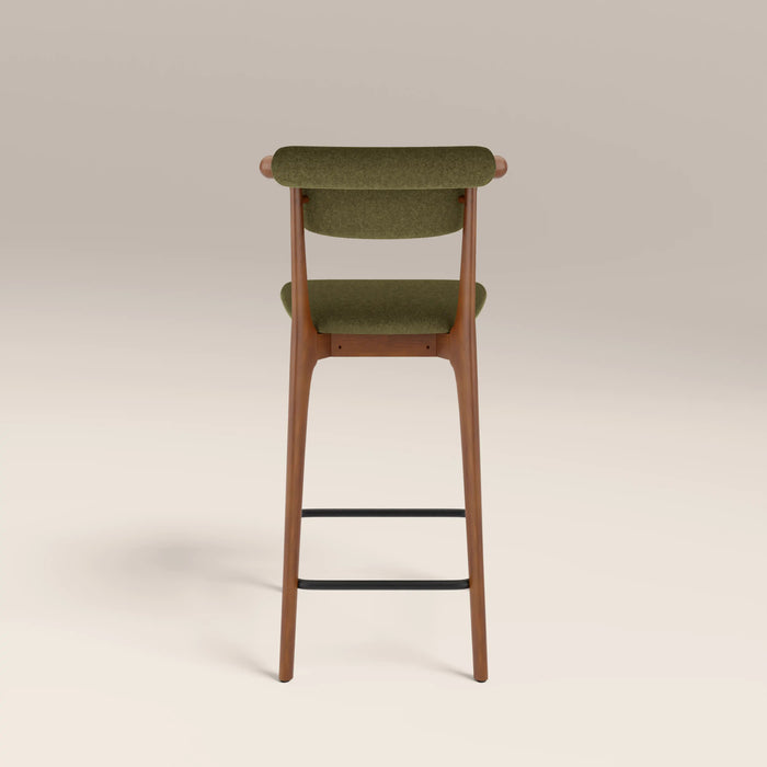 Nobu Kitchen Stool Moss Green Sustainable Mohair Velvet & Walnut