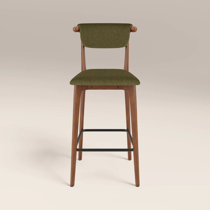 Nobu Bar Stool Moss Green Sustainable Mohair Velvet & Walnut