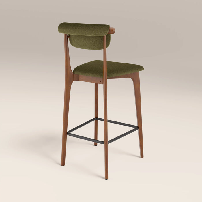 Nobu Bar Stool | Moss Green Sustainable Mohair Velvet & Walnut