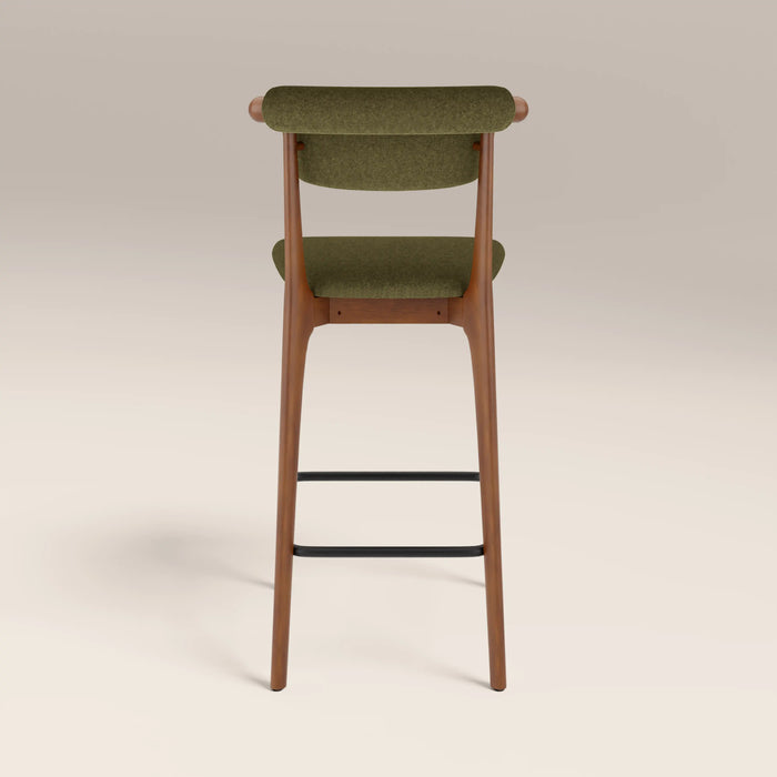 Nobu Bar Stool | Moss Green Sustainable Mohair Velvet & Walnut