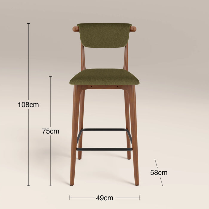 Nobu Bar Stool | Moss Green Sustainable Mohair Velvet & Walnut