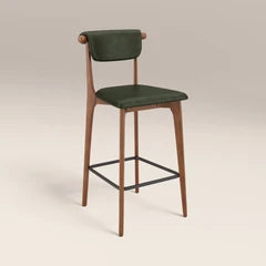 Nobu Wooden Bar Stool | Vintage Green Faux Leather & Walnut