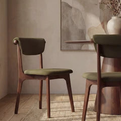 Nobu Wooden Dining Chair | Moss Green Sustainable Mohair Velvet & Walnut