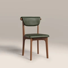Nobu Wooden Dining Chair | Vintage Green Faux Leather & Walnut
