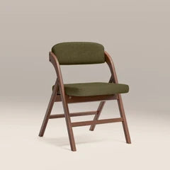 Nomad Folding Wooden Dining Chair | Moss Green Sustainable Mohair Velvet & Walnut