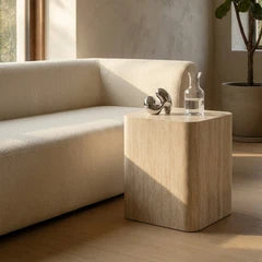 Sabel Square Side Table | Natural Travertine Effect