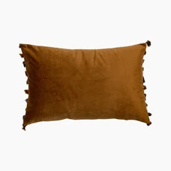 Retro Fringed Rectangle Cushion | Coffee Bean Velvet