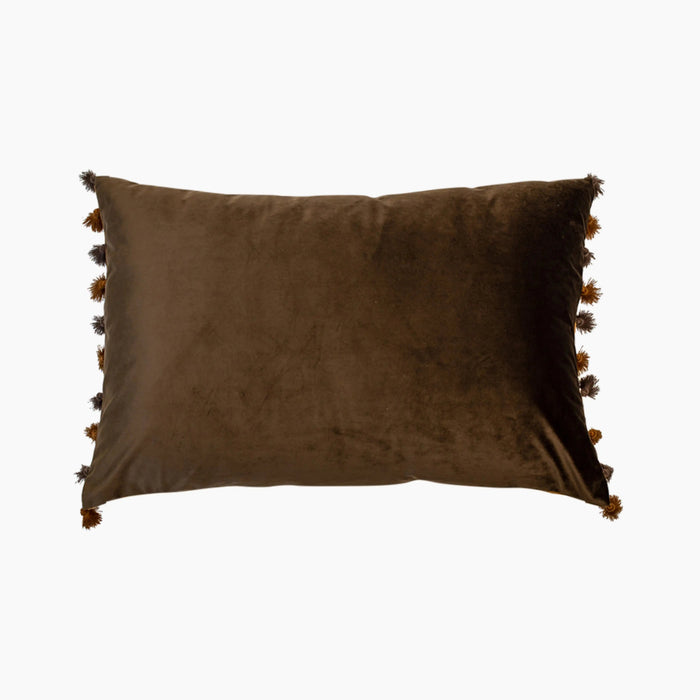 Retro Fringed Rectangle Cushion Coffee Bean Velvet