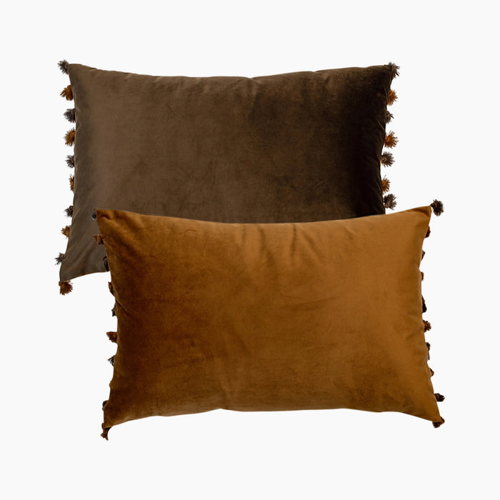 Retro Fringed Rectangle Cushion Coffee Bean Velvet
