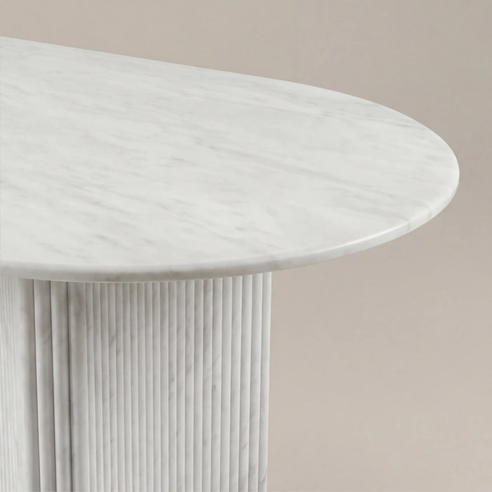 Jace 6 Seat Oval Dining Table White Carrara Honed Marble Effect Stone