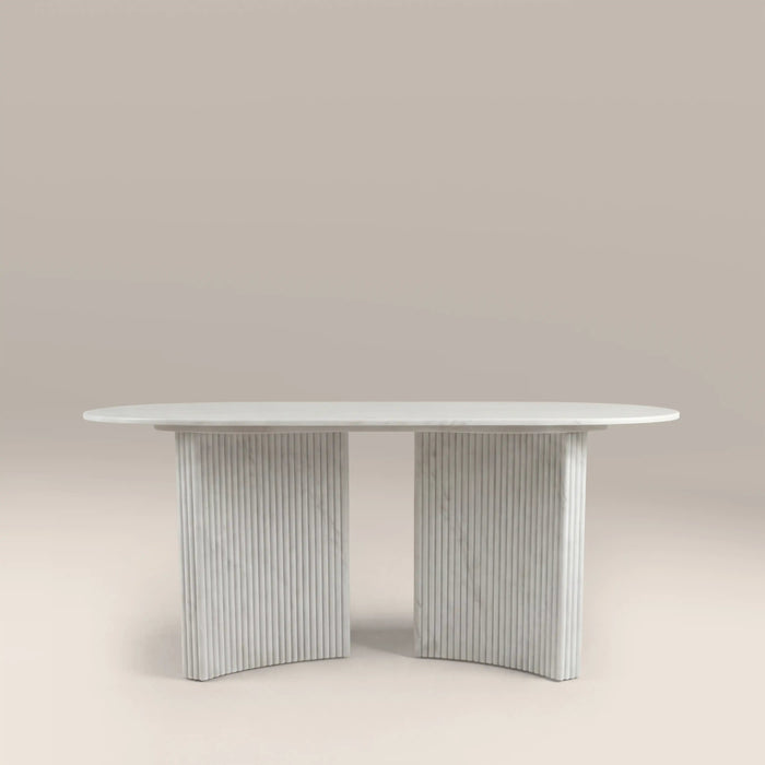 Jace 6 Seat Oval Dining Table White Carrara Honed Marble Effect Stone