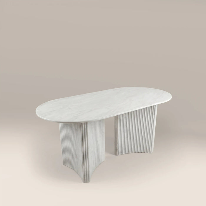 Jace 6 Seat Oval Dining Table White Carrara Honed Marble Effect Stone