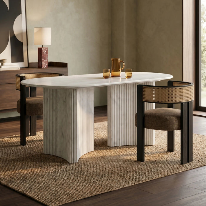 Jace 6 Seat Oval Dining Table White Carrara Honed Marble Effect Stone