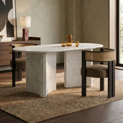 Jace 6 Seat Oval Dining Table | White Carrara Honed Marble Effect Stone