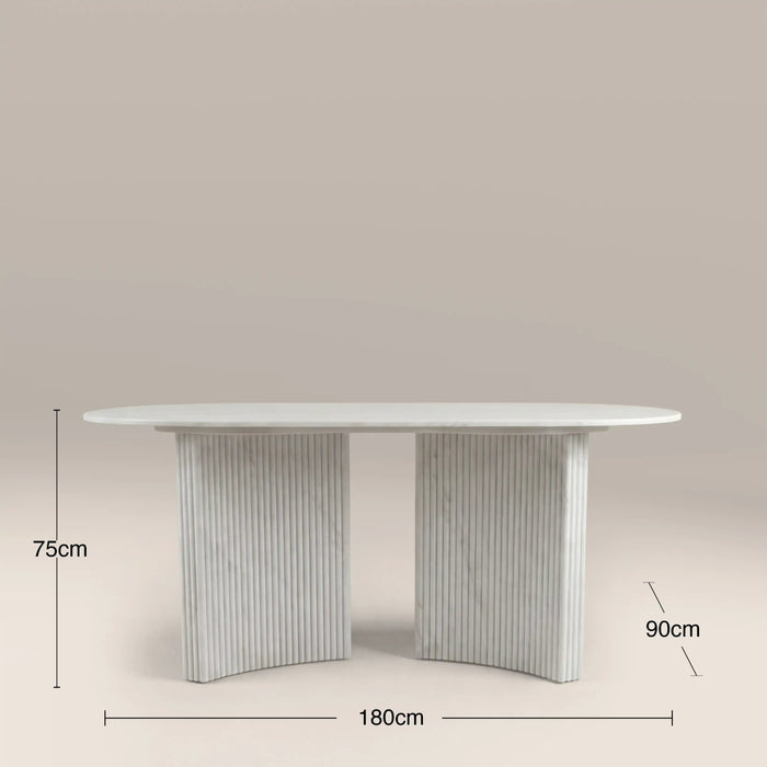 Jace 6 Seat Oval Dining Table White Carrara Honed Marble Effect Stone