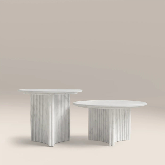 Jace Set of 2 Round Coffee Tables White Carrara Honed Marble Effect Stone