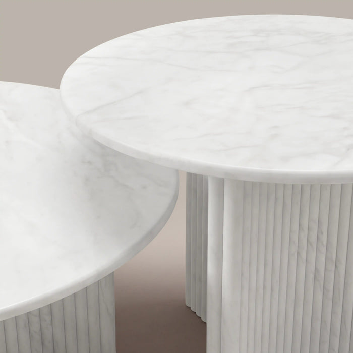 Jace Set of 2 Round Coffee Tables White Carrara Honed Marble Effect Stone