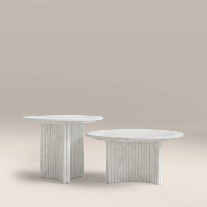 Jace Set of 2 Round Coffee Tables White Carrara Honed Marble Effect Stone