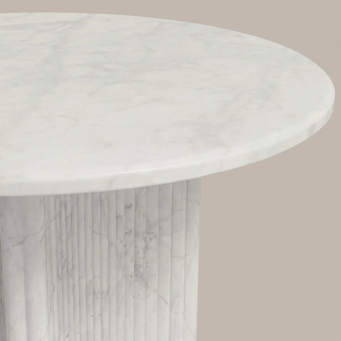 Jace Round Side Table White Carrara Honed Marble Effect Stone