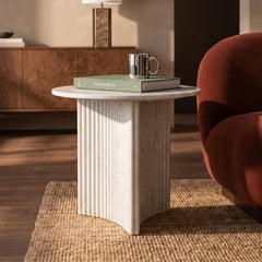 Jace Round Side Table | White Carrara Honed Marble Effect Stone