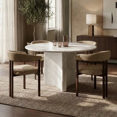 Jace 4 Seat Round Dining Table | White Carrara Honed Marble Effect Stone